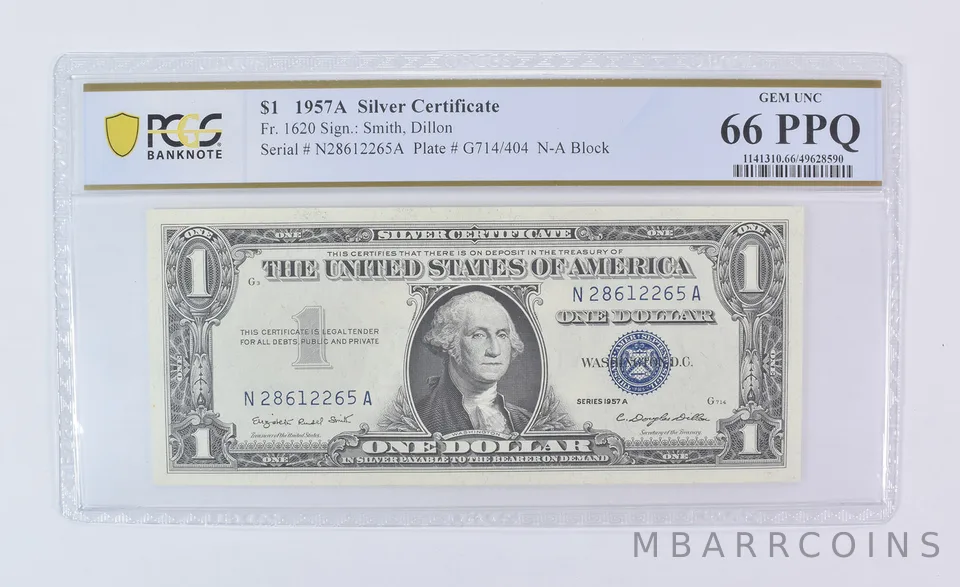 1957 A $1 Silver Certificate Fr#1620 Gem Unc 66 PPQ PCGS