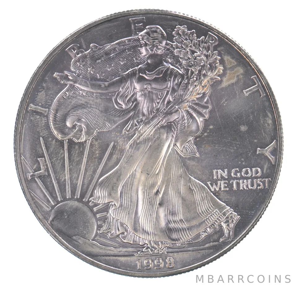 Beautiful Toned - 1998 American Silver Eagle 1 Troy Oz .999 Fine Silver *075