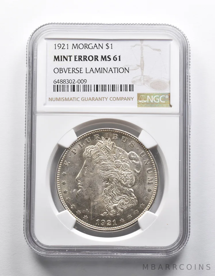 MINT ERROR MS61 1921 Morgan Silver Dollar OBV Lamination NGC *1896