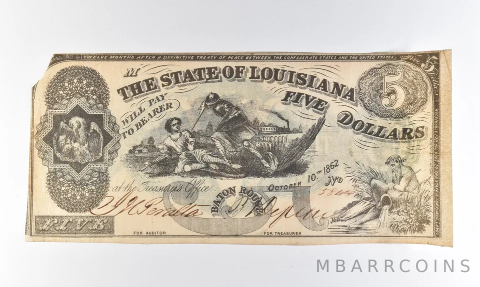 1862 $5 Baton Rouge LA Obsolete Note *8307