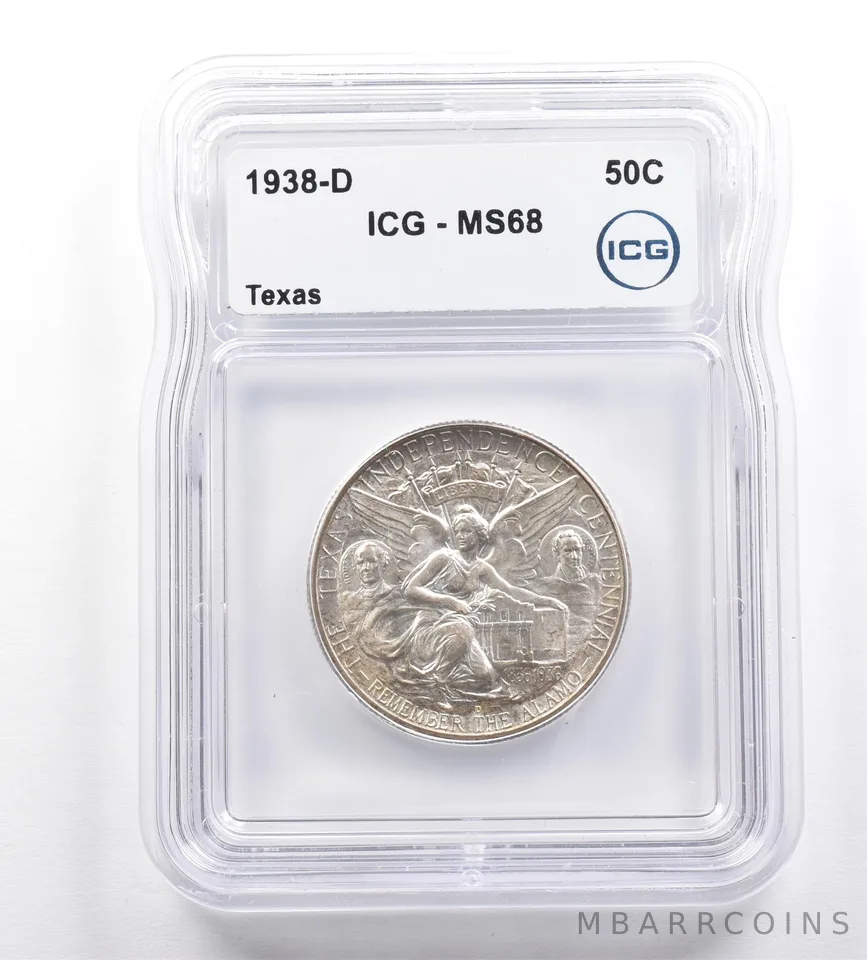 1938-D Texas Commemorative Half Dollar MS68 ICG *7256