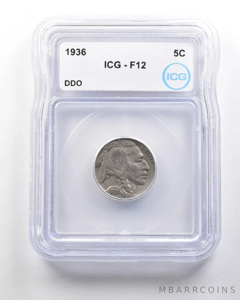 1936 Indian Head Buffalo Nickel Mint Error DDO F12 ICG *1622