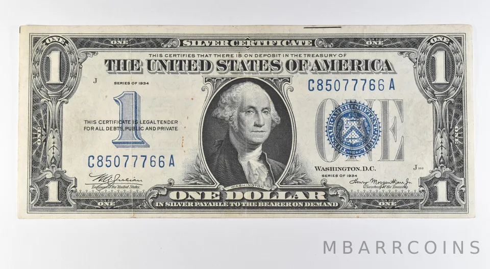 1934 $1 Silver Certificate Blue Seal a9660