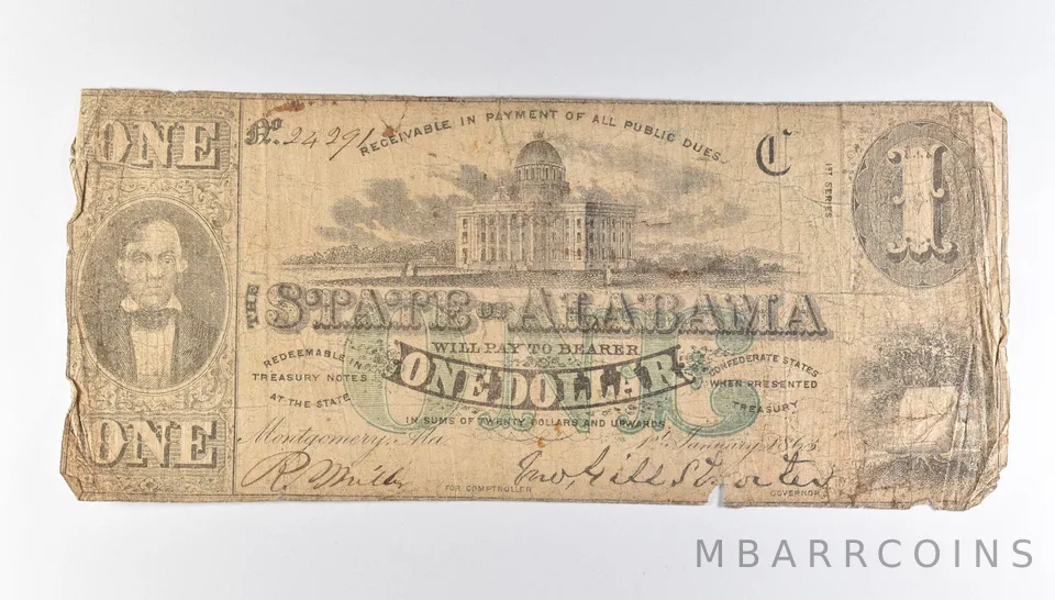 1863 $1 Alabama Obsolete Note *8226