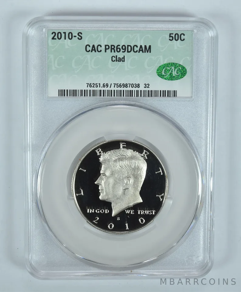 2010-S Kennedy Half Dollar CLAD PR69 DCAM CAC CACg