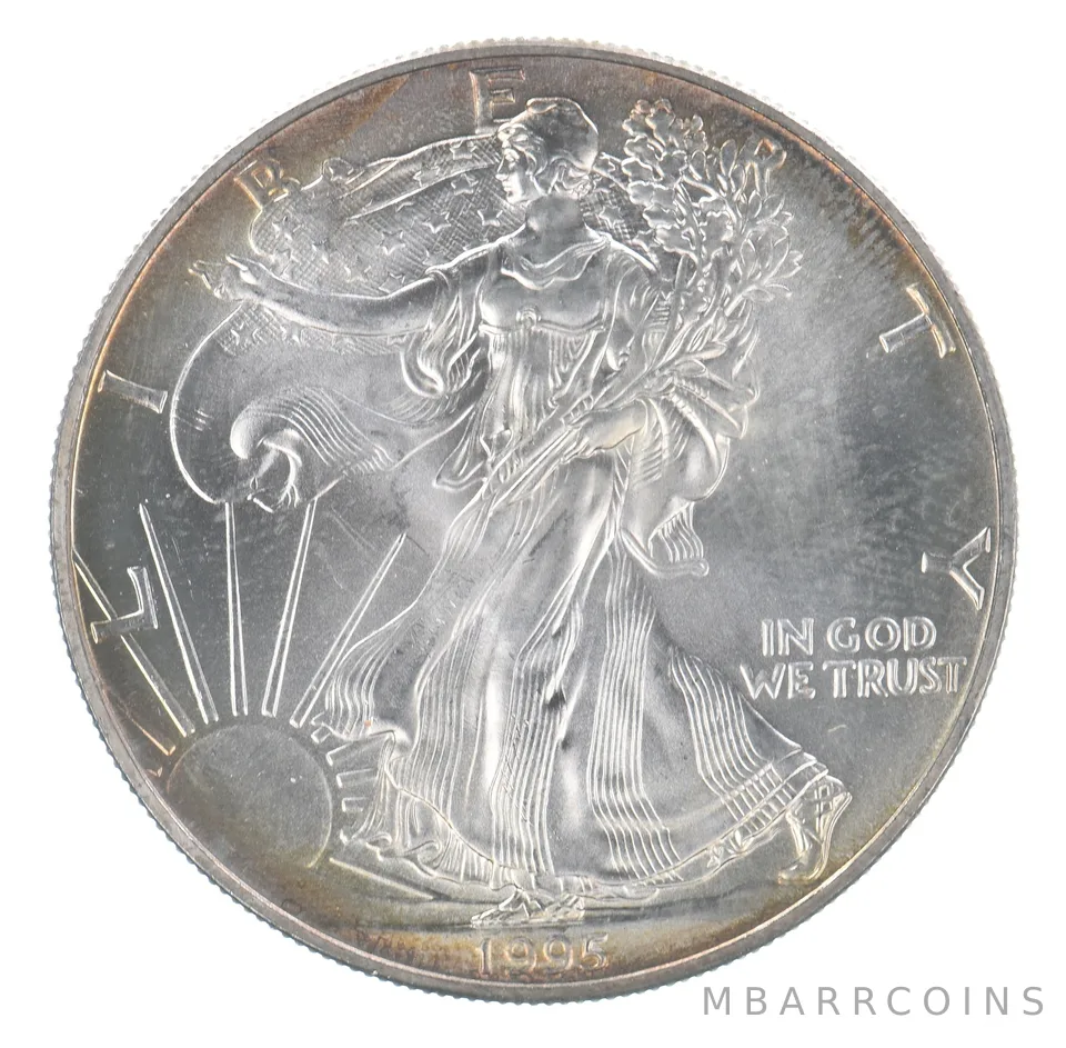 Beautiful Toned - 1995 American Silver Eagle 1 Troy Oz .999 Fine Silver *080