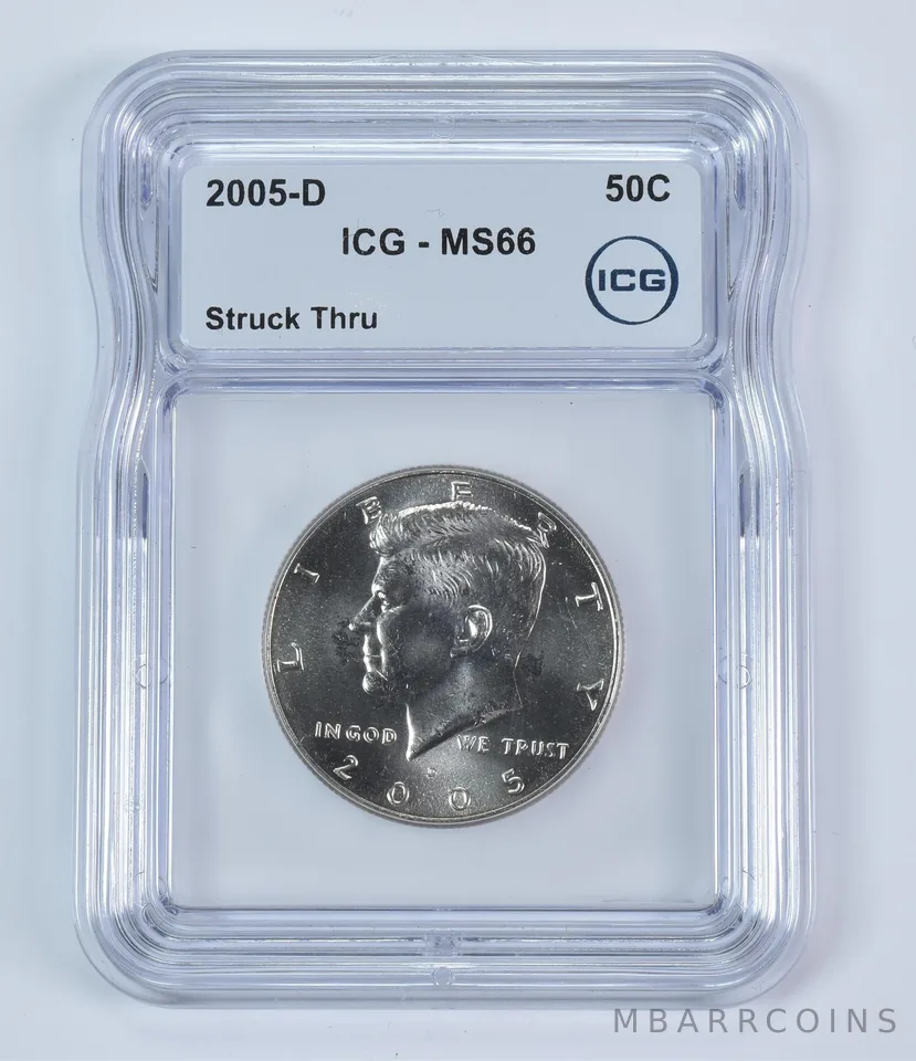 2005-D Kennedy Half Dollar Mint Error Struck Thru MS66 ICG *9335