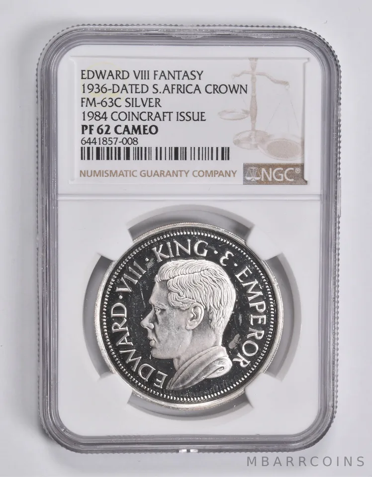 PF62 1936-Dated South Africa Crown FM-63C Silver Edward VIII Fantasy NGC *3535