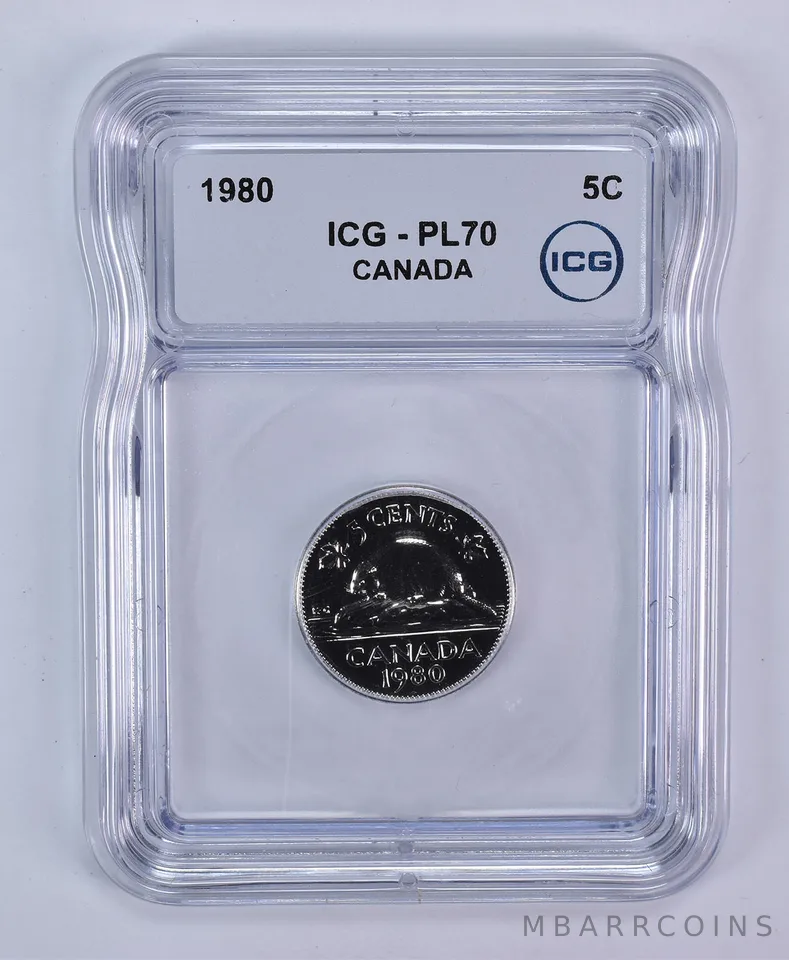 1980 Canada 5 Cents Beaver PL70 ICG