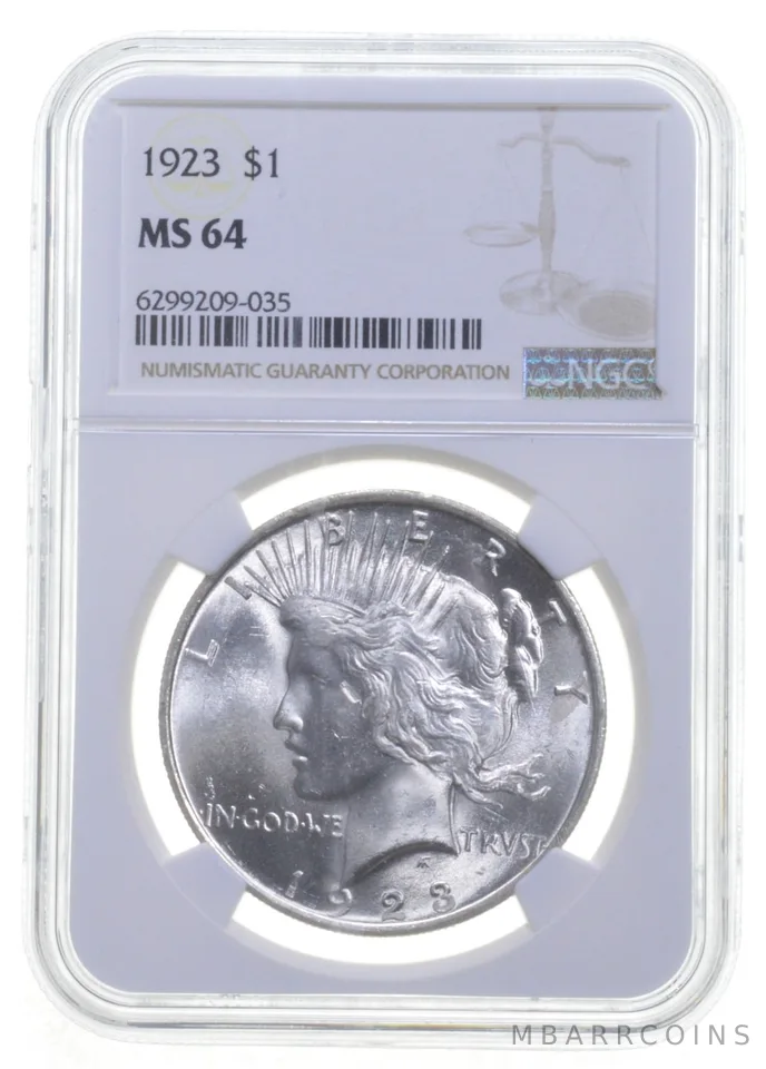 1923 Peace Silver Dollar MS64 NGC Brown Label
