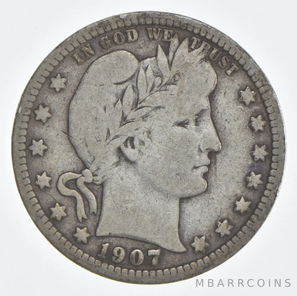 1907-D Barber Quarter 90% Silver VG Condition