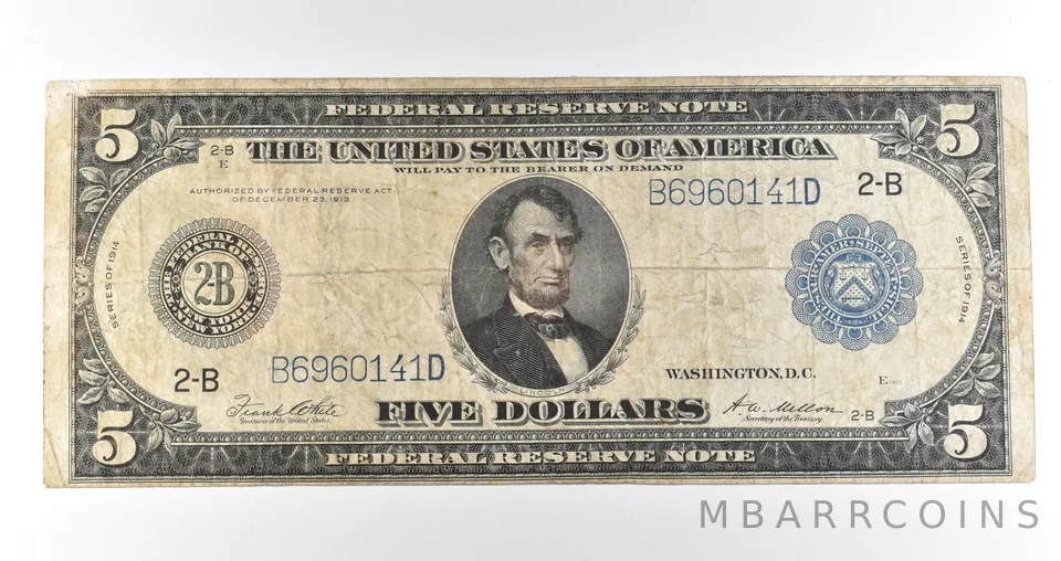 1914 $5 New York NY FRN Blue Seal Large Note Fr#851a *4643