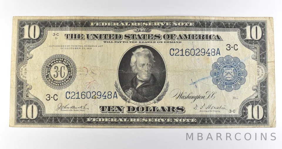 1914 $10 Philadelphia PA FRN Large Note Blue Seal *3645