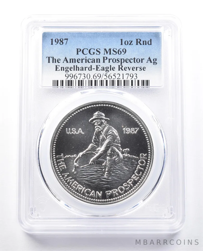 1987 Engelhard Prospector 1 Oz Silver Round Eagle Reverse MS69 PCGS