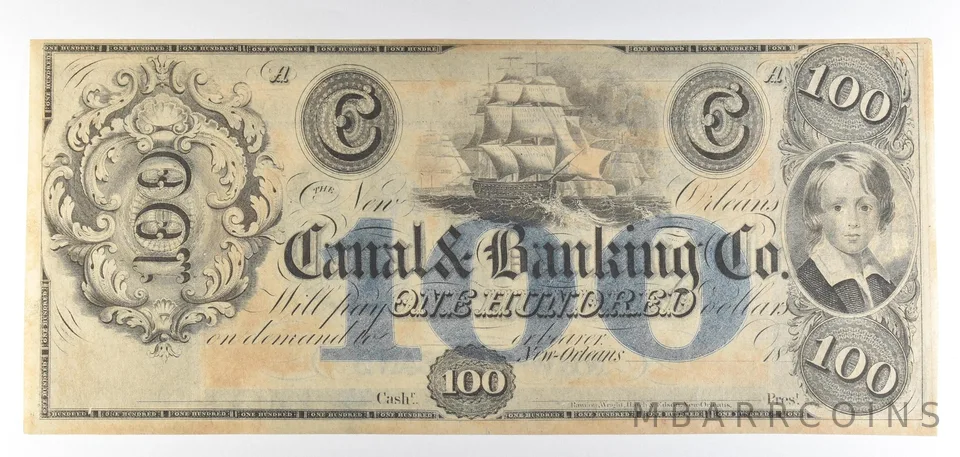 1800s $100 New Orleans LA Canal & Banking Co Obsolete Note *8859
