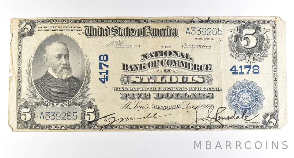 1902 $5 St Louis MO National Currency Ch#4178 *2772