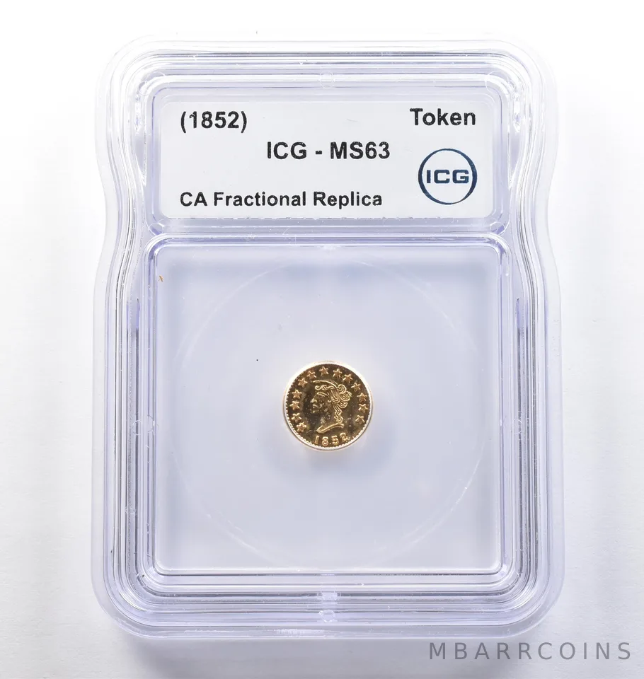 (1852) CA Fractional Gold Style Token Liberty Head 1/2 Dollar MS63 ICG *3815