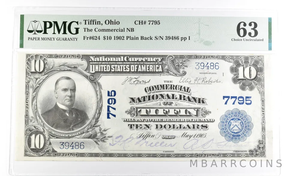 PMG 63 Unc 1902 $20 Tiffin, OH 7795 National Currency Note Fr#650 a1129