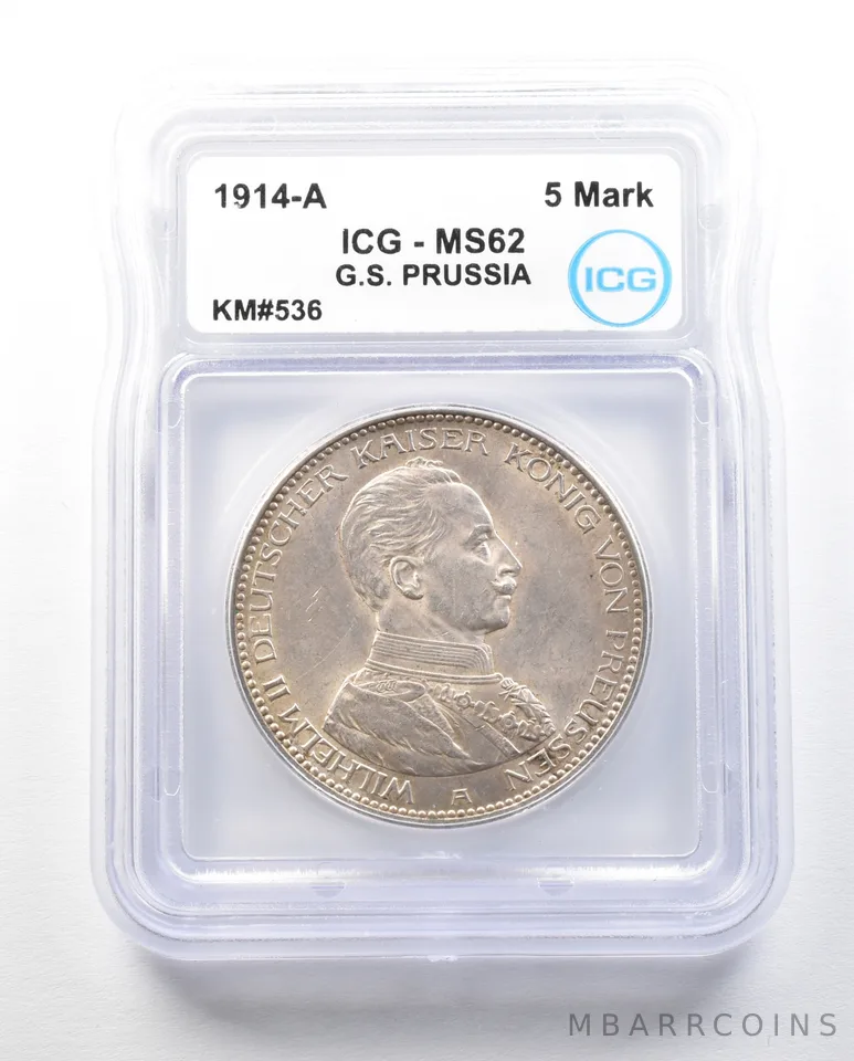 1914 A German States Prussia 5 Mark KM#536 MS62 ICG a0507
