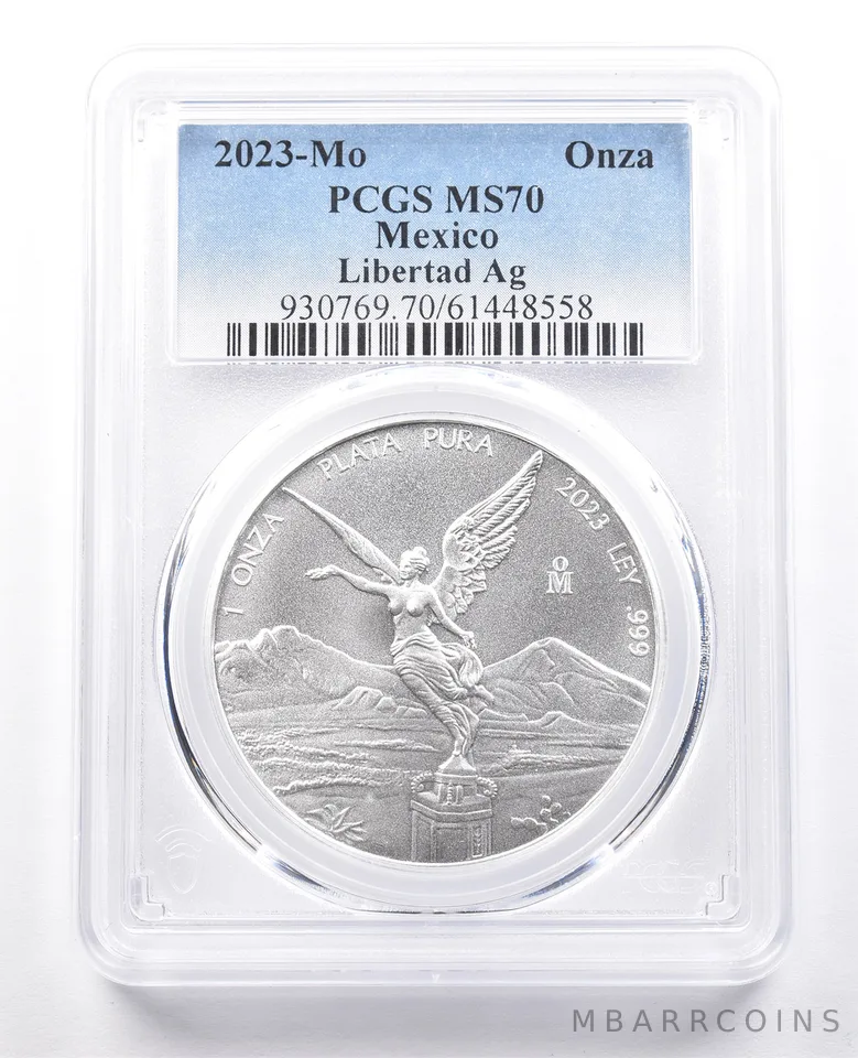 2023 Mo Mexico 1 Onza Silver Libertad MS70 PCGS Blue Label
