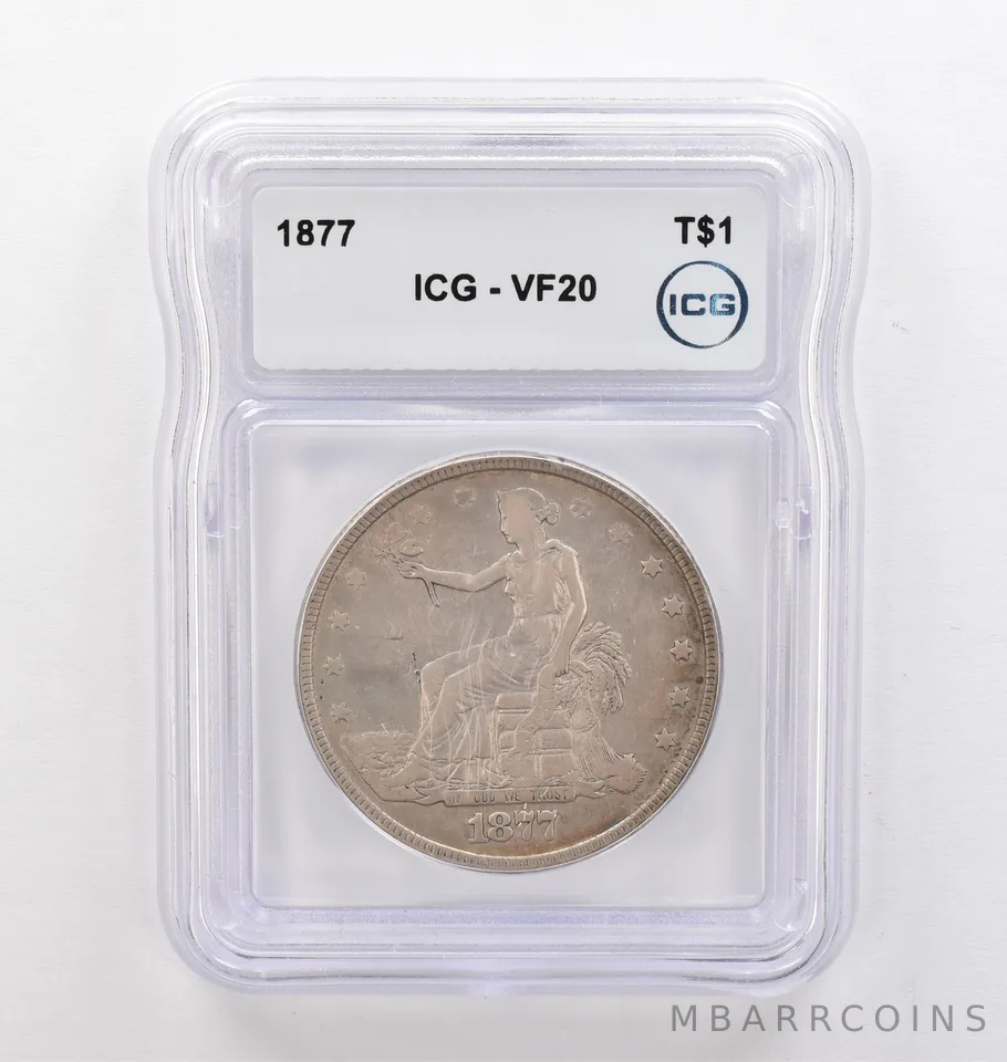 1877 Seated Liberty Trade Dollar VF20 ICG Beautiful Tone *9781