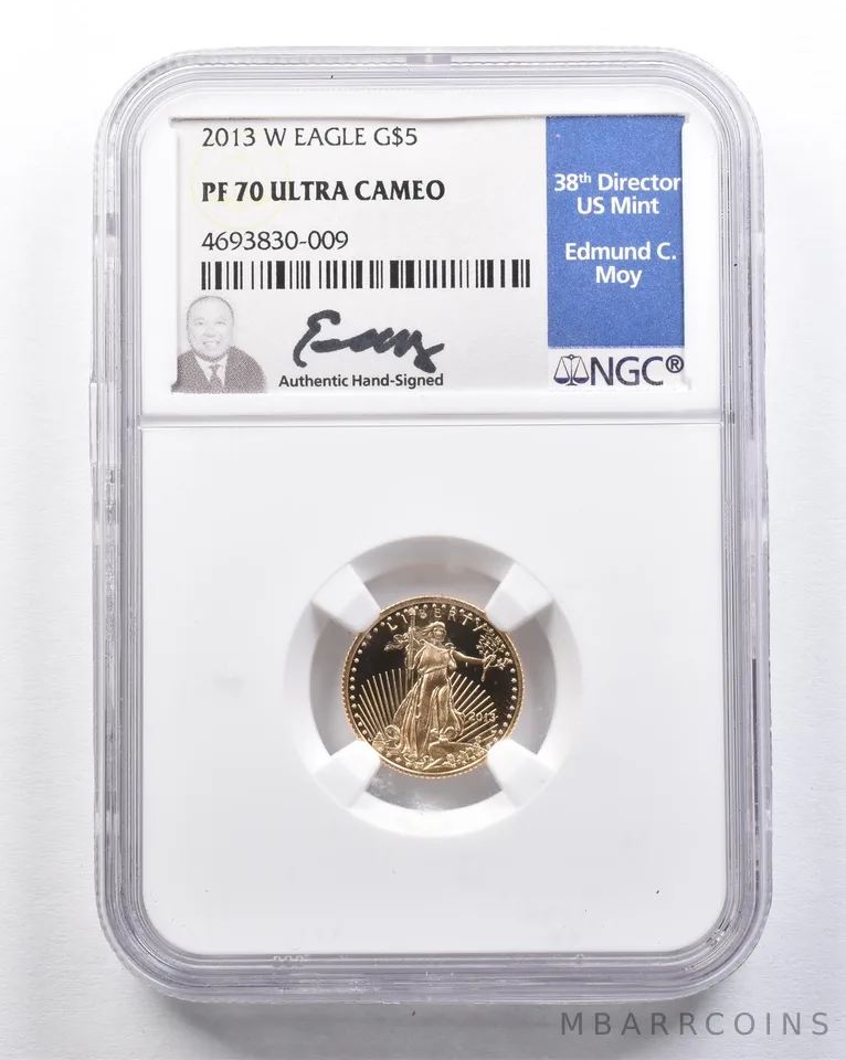 2013-W $5 American Gold Eagle Moy 1/10 Oz Gold PF70 UCAM NGC *2111