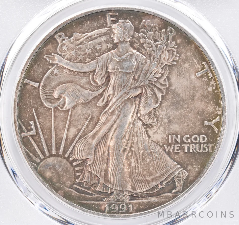 1991 American Silver Eagle AU55 PCGS Beautiful Tone *1534