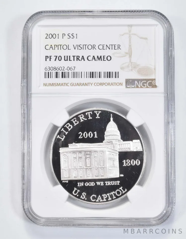 2001-P Capitol Visitor Center Commemorative Silver Dollar PF70 UCAM NGC