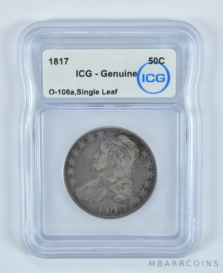 1817 Capped Bust Half Dollar O-106a Single Leaf Genuine ICG *9039