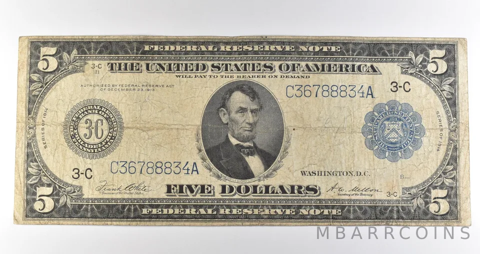 1914 $5 Philadelphia PA FRN Large Note Blue Seal *3676