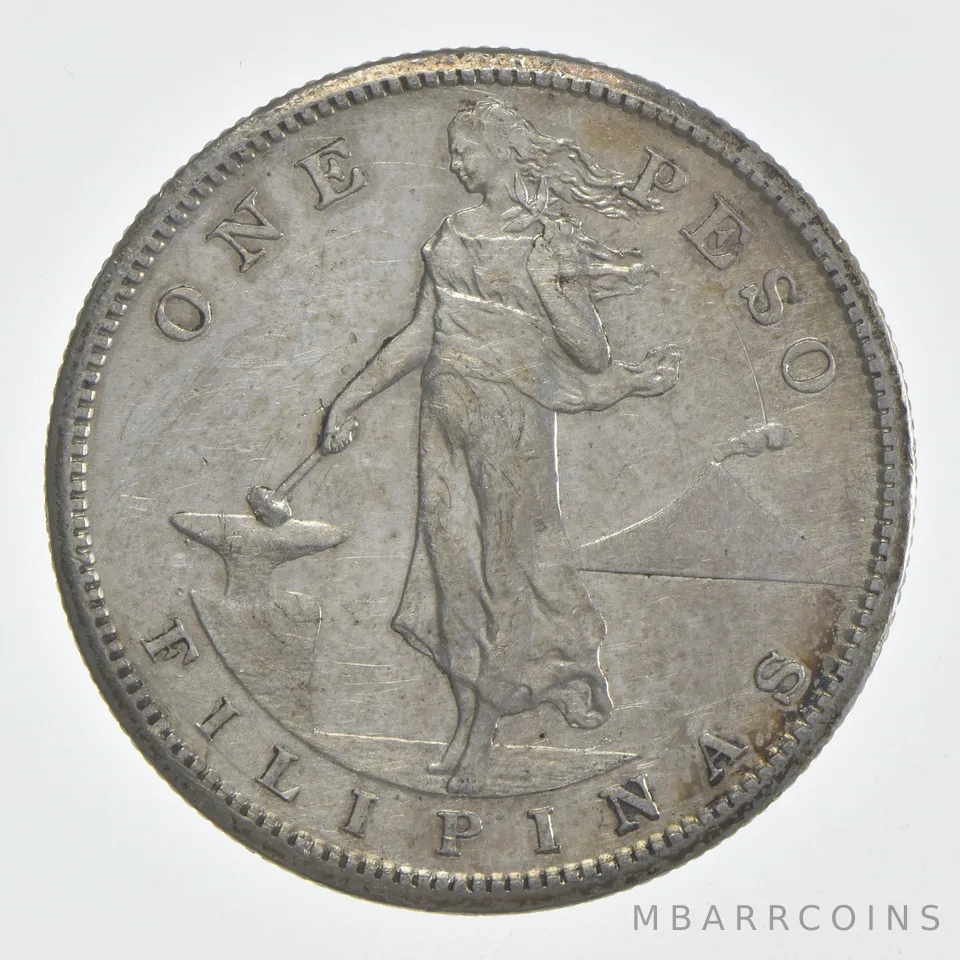 1909-S Philippines 1 Peso Beautiful Tone *0476