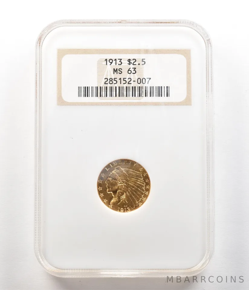 1913 $2.50 Indian Head Gold Quarter Eagle MS63 NGC Old Fatty *4944