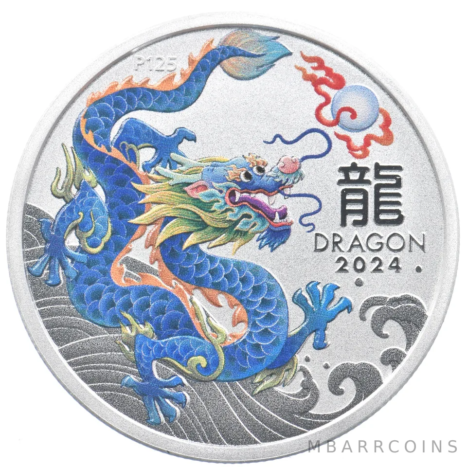 2024 Australia Silver 50 Cent Lunar Year Of Dragon 1/2 Oz Round Colorized *2593