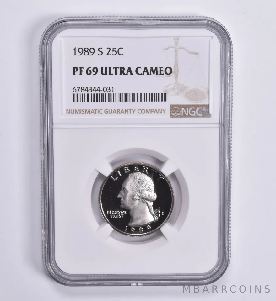 1989-S Washington Quarter 25c PF69 UCam NGC Brown Lbl