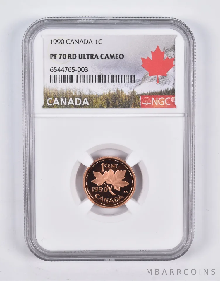 PF70 RD UCAM 1990 Canada 1 Cent NGC *2180