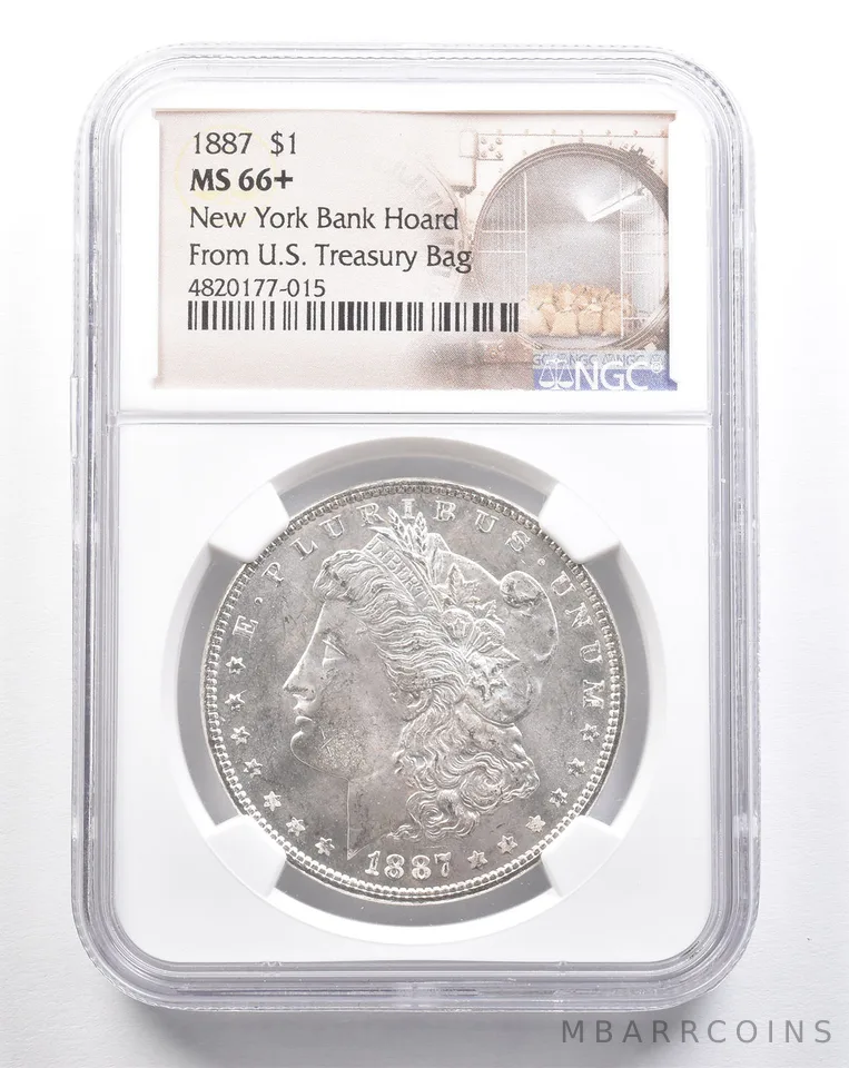 1887 Morgan Silver Dollar New York Bank Hoard US Treasury Bag MS66+ NGC *7449