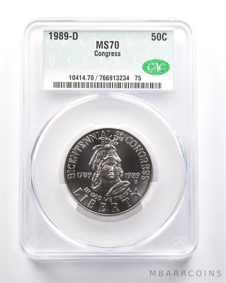 MS70 1989-D Congress Bicentennial Commemorative Half Dollar CAC CACG *6272