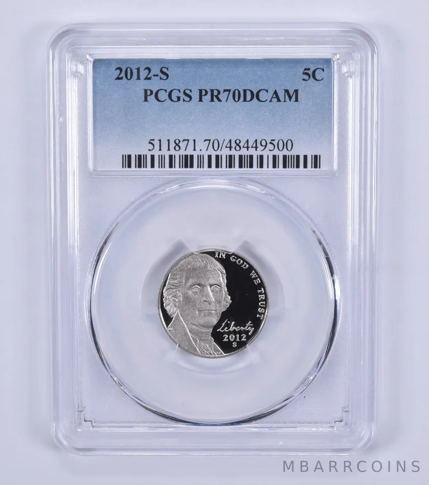 2012-S Jefferson Nickel PR70 DCAM PCGS Blue Label
