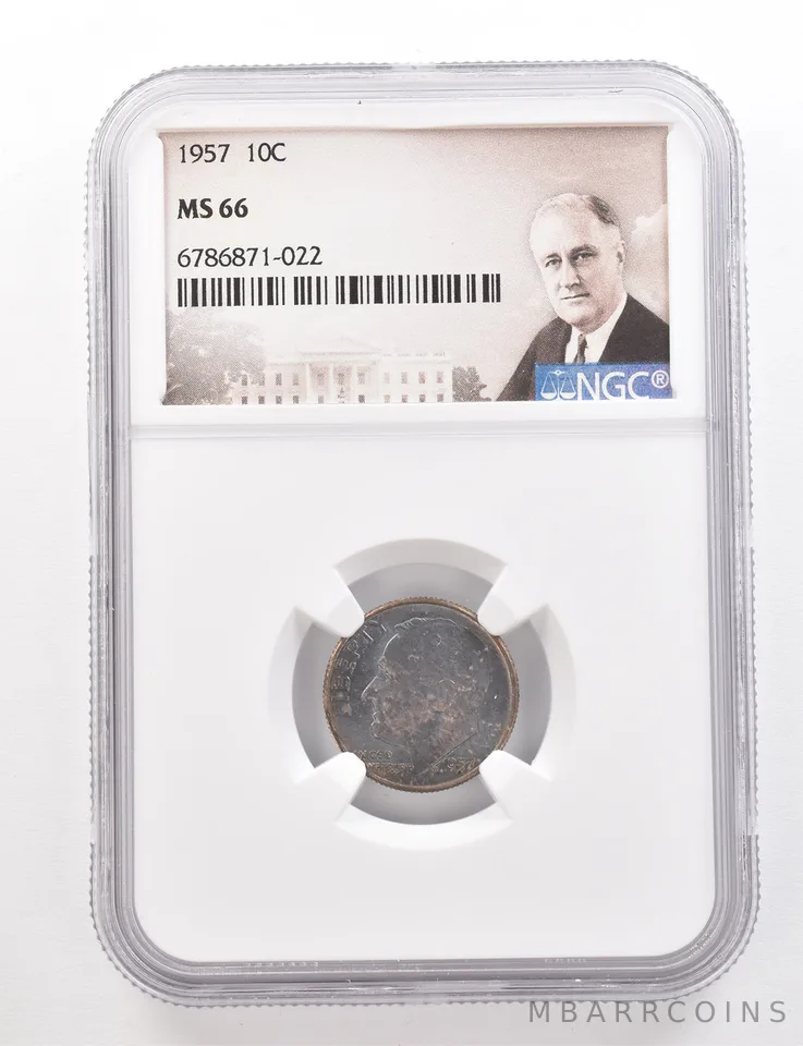 1957 Roosevelt Dime MS66 NGC Beautiful Tone *3378