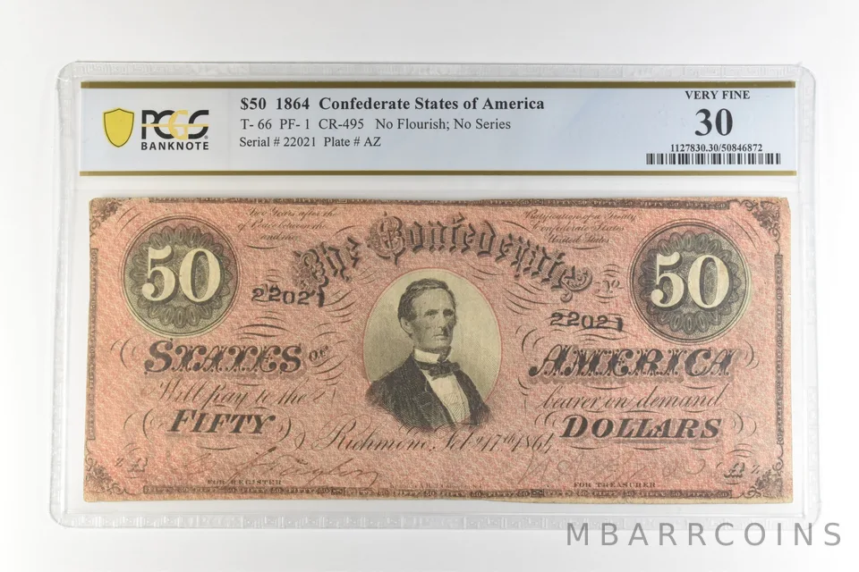 1864 $50 Confederate States America T-66 PF-1 CR-495 Very Fine 30 PCGS *4469