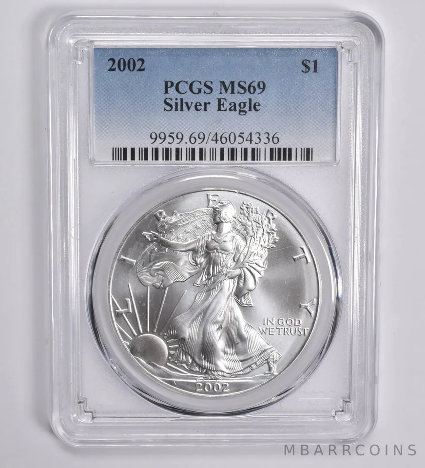 2002 American Silver Eagle 1 Oz MS69 PCGS Blue Label