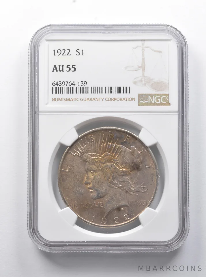 AU55 1922 Peace Silver Dollar NGC - Great Color a7827
