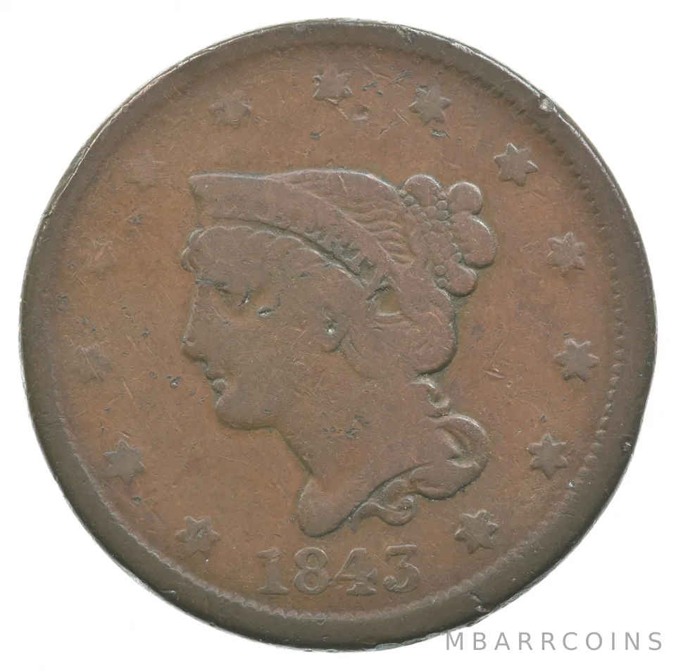 1843 Liberty Head Braided Hair Large Cent a3388