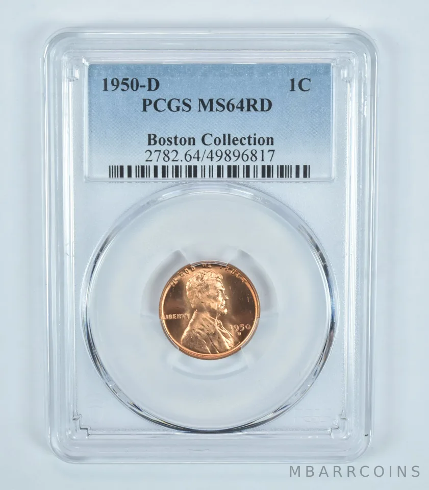 1950-D Lincoln Wheat Cent Boston Collection MS64 RD PCGS Blue Label