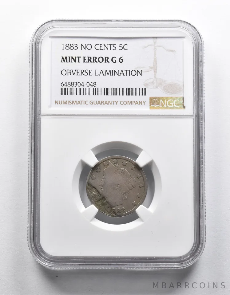 Mint Error G6 1883 Liberty V Nickel No Cents OBV Lamination NGC *1943
