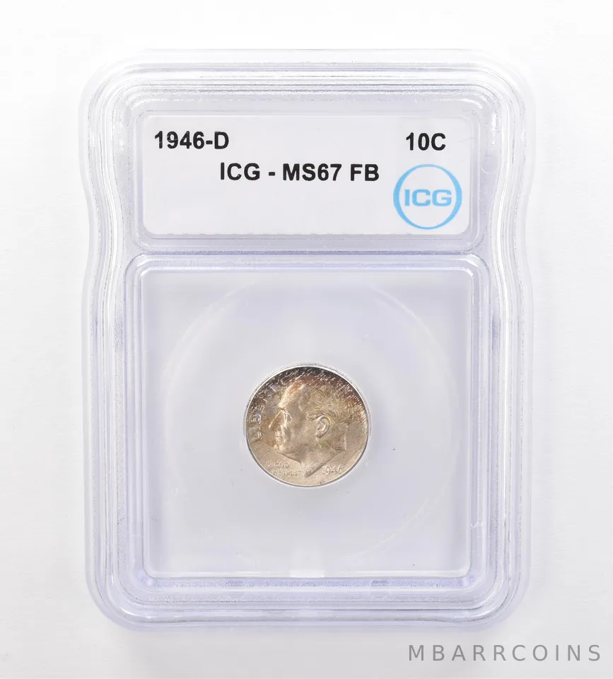 1946-D Roosevelt Dime MS67 FB ICG Beautiful Tone *7520