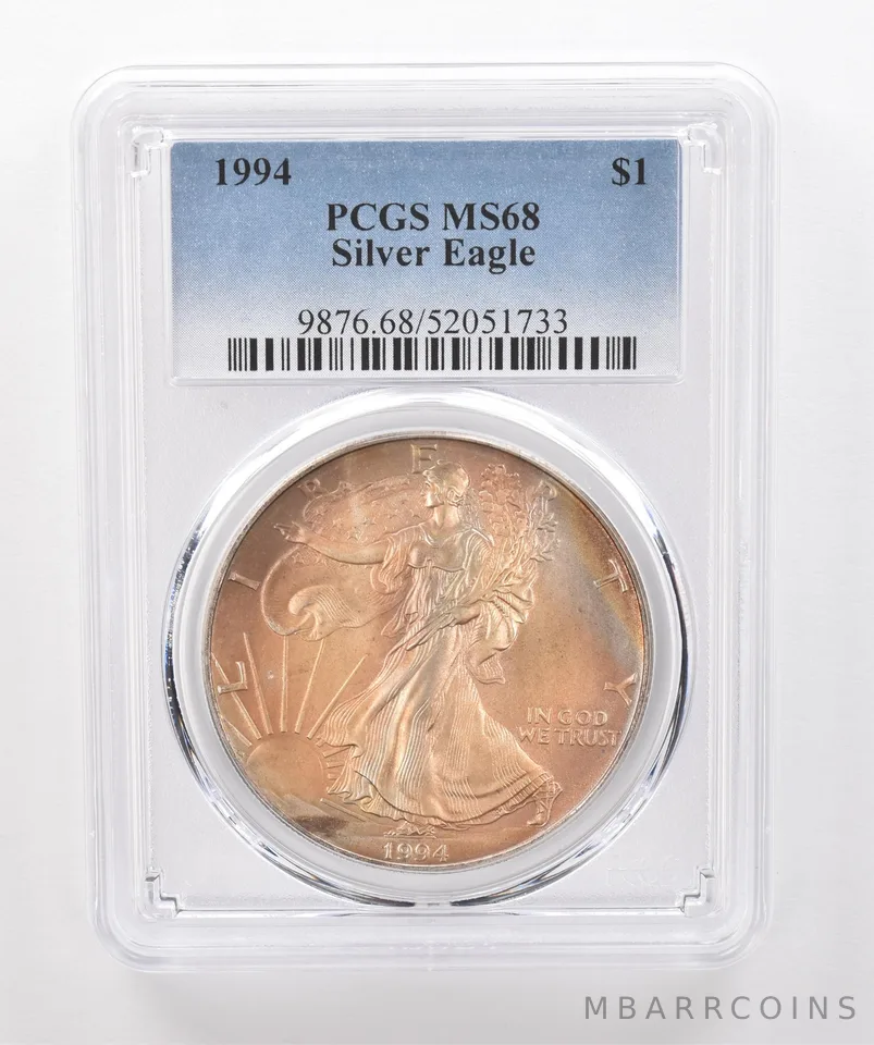 1994 American Silver Eagle MS68 PCGS Beautiful Tone *2012