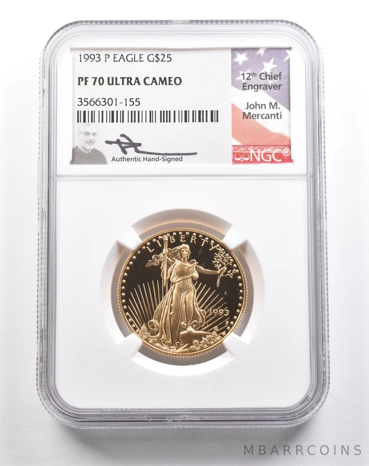 1993-P $25 American Gold Eagle Mercanti 1/2 Oz Gold PF70 UCAM NGC *5433