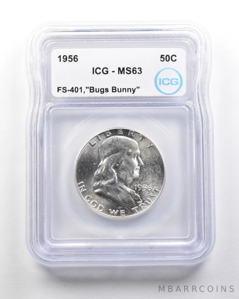 1956 Franklin Half Dollar Mint Error FS-401 Bugs Bunny MS63 ICG *1689