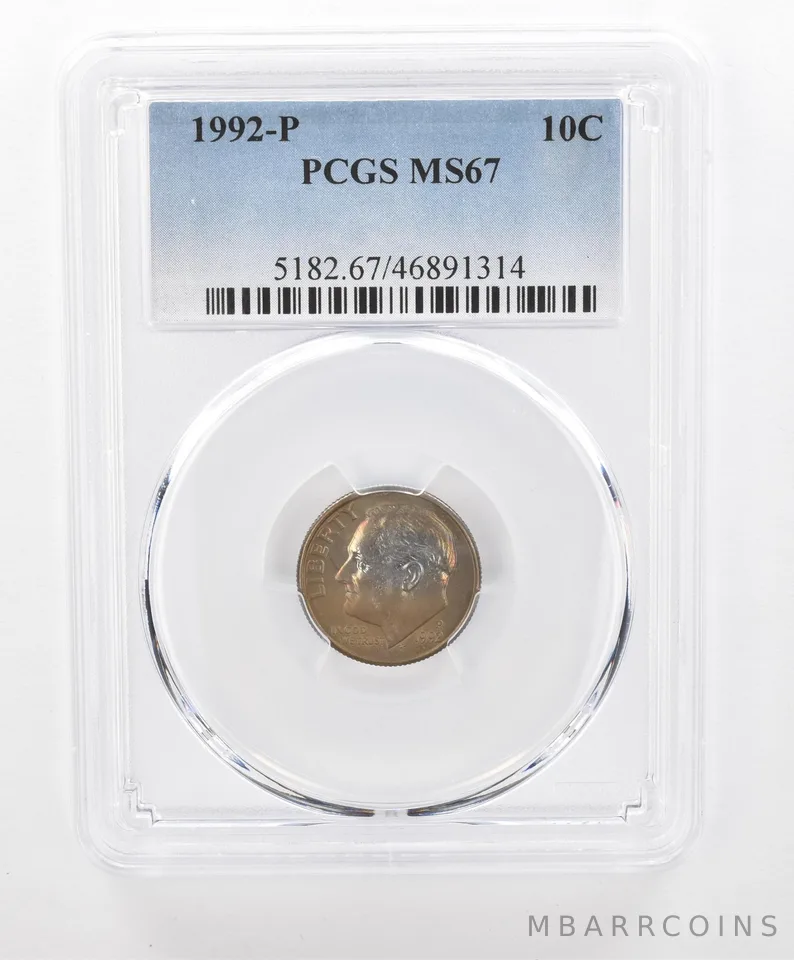 1992-P Roosevelt Dime MS67 PCGS Beautiful Tone *2774